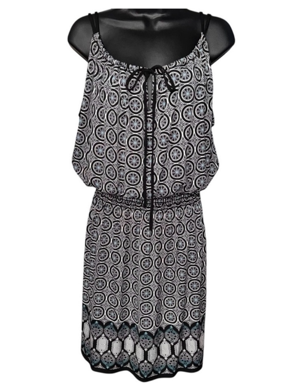 Max Studio Black White Boho Print Sleeveless Elastic Waist Dress Size M - Picture 2 of 7